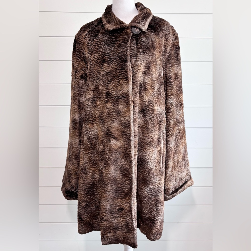 Pamela McCoy Vintage Woman Faux Fur Coat, Brown Size M